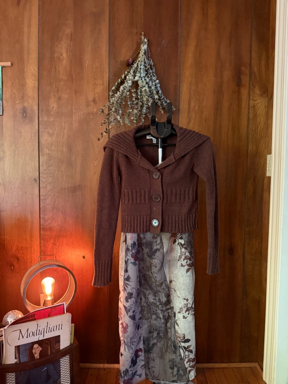 Urban Outfitters Brown Button Cropped Knit Cardigan & Sheer Jaded Maxi skirt set